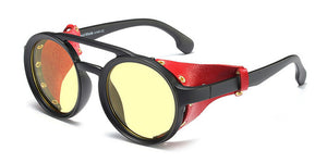 Leather Retro Rivet Round Punk Sunglasses Men UV400