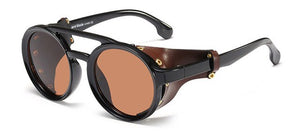 Leather Retro Rivet Round Punk Sunglasses Men UV400